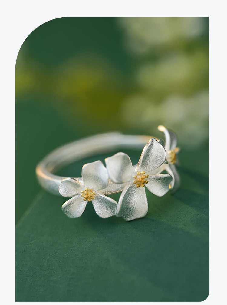 Cincin Bunga Melati Perak 999 Cincin Fashion yang Dapat Disesuaikan dan Diubah Ukurannya Silver 999 Jasmine Flower Ring Adjustable Resizable Fashion Ring