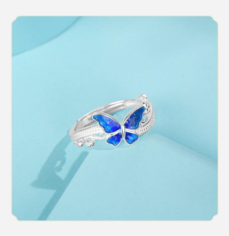 Cincin Desain Kupu-kupu Perak 999 Cincin Fashion yang Dapat Disesuaikan dan Diubah Ukurannya Silve 999 Butterfly Design Ring Adjustable Resizable Fashion Ring
