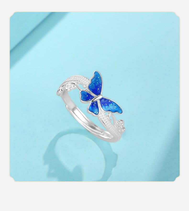 Cincin Desain Kupu-kupu Perak 999 Cincin Fashion yang Dapat Disesuaikan dan Diubah Ukurannya Silve 999 Butterfly Design Ring Adjustable Resizable Fashion Ring