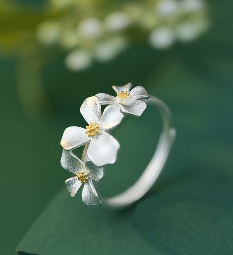Cincin Bunga Melati Perak 999 Cincin Fashion yang Dapat Disesuaikan dan Diubah Ukurannya Silver 999 Jasmine Flower Ring Adjustable Resizable Fashion Ring