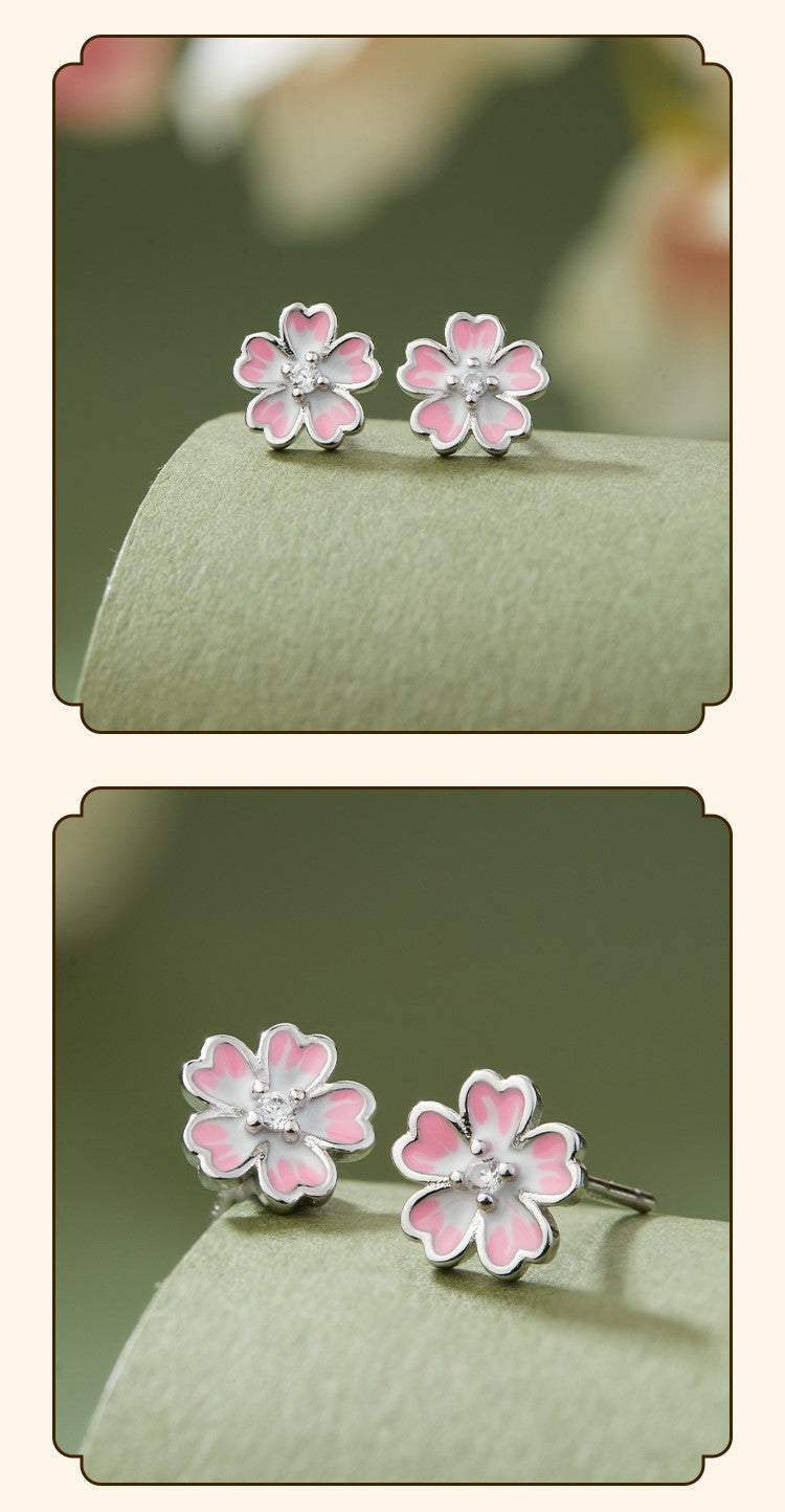 Anting Bunga Sakura Perak 999 Desain Anting Fashion Pink Silver 999 Sakura Flower Earrings Pink Fashion Earrings Design