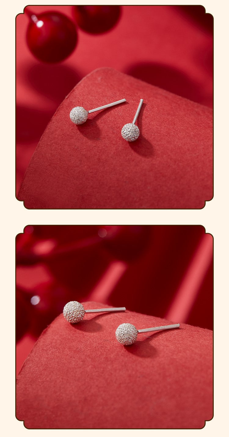 Silver 999 Earrings Stud Cute Ball Simple Fashion Design