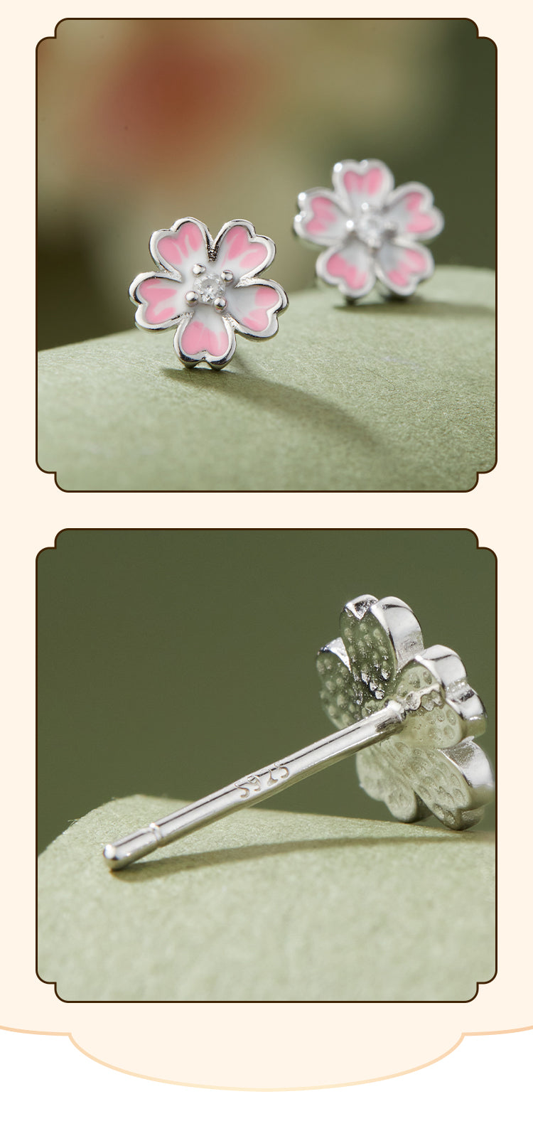 Anting Bunga Sakura Perak 999 Desain Anting Fashion Pink Silver 999 Sakura Flower Earrings Pink Fashion Earrings Design