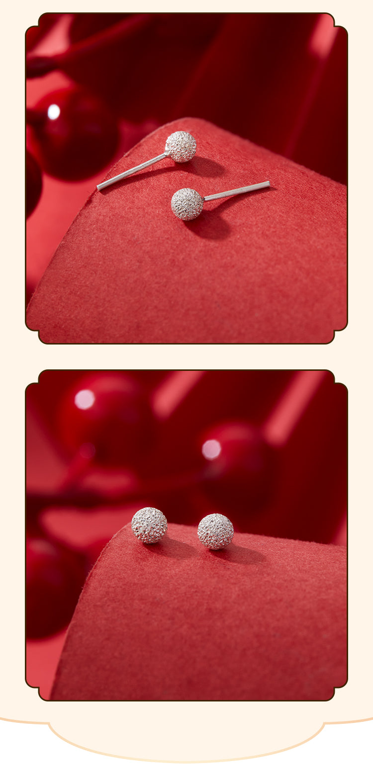Silver 999 Earrings Stud Cute Ball Simple Fashion Design