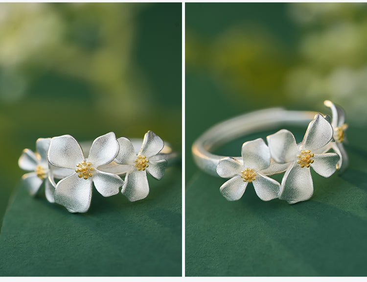 Cincin Bunga Melati Perak 999 Cincin Fashion yang Dapat Disesuaikan dan Diubah Ukurannya Silver 999 Jasmine Flower Ring Adjustable Resizable Fashion Ring