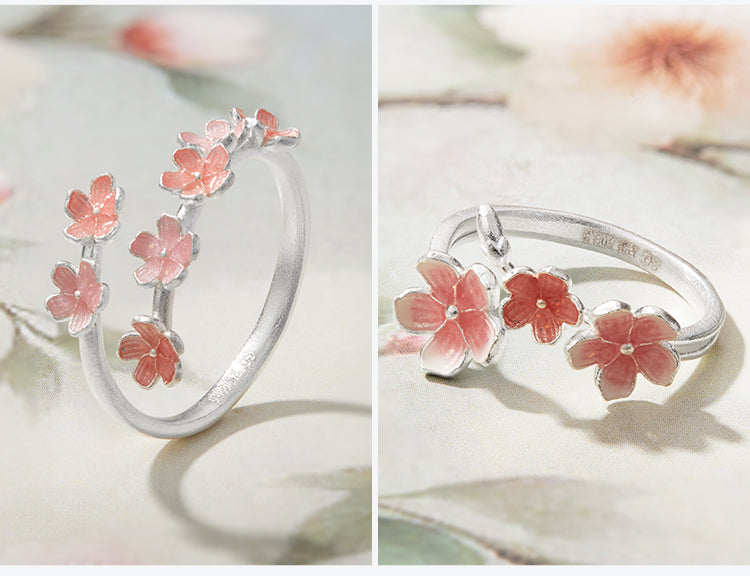 Cincin Bunga Sakura Perak 999 Cincin Fashion yang Dapat Disesuaikan dan Diubah Ukurannya Silver 999 Sakura Flower Ring Adjustable Resizable Fashion Ring