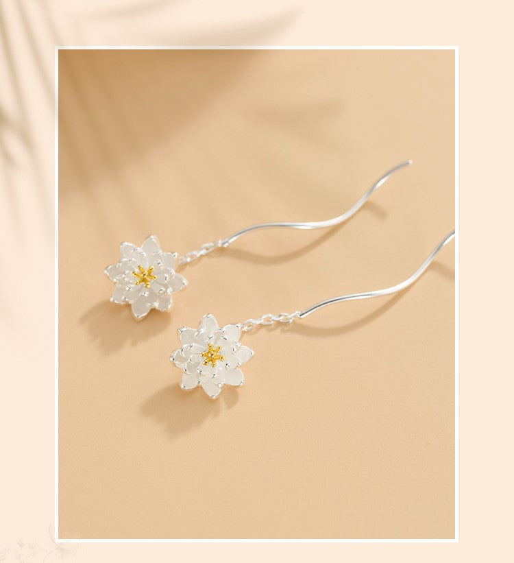 Anting-anting Perak 999 Bunga Melati Garis Anting-anting Fashion Silver 999 Jasmine Flower Earring Lines Fashion Earrings