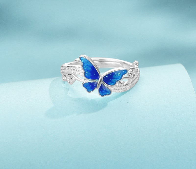 Cincin Desain Kupu-kupu Perak 999 Cincin Fashion yang Dapat Disesuaikan dan Diubah Ukurannya Silve 999 Butterfly Design Ring Adjustable Resizable Fashion Ring