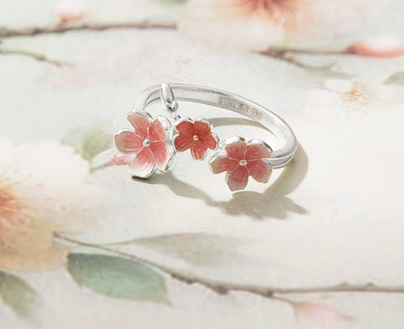 Cincin Bunga Sakura Perak 999 Cincin Fashion yang Dapat Disesuaikan dan Diubah Ukurannya Silver 999 Sakura Flower Ring Adjustable Resizable Fashion Ring