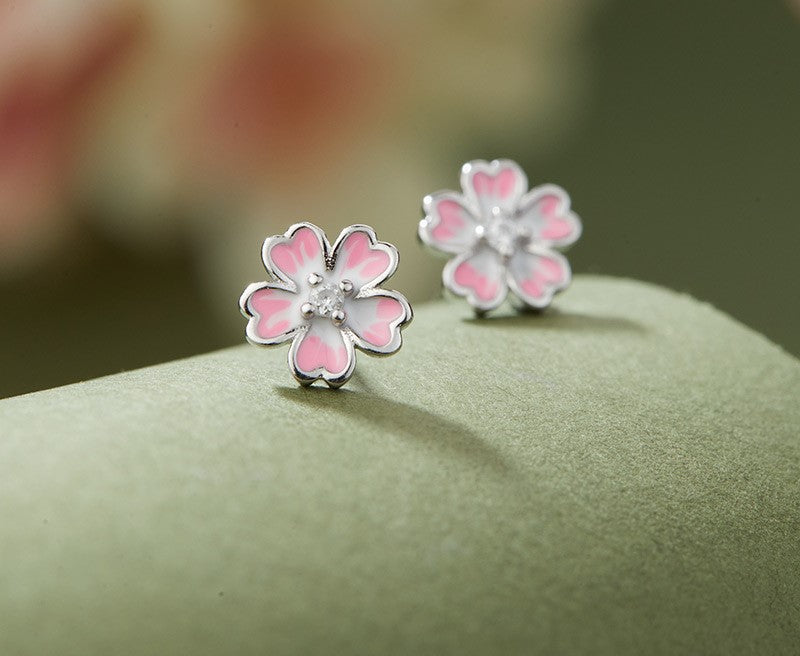 Anting Bunga Sakura Perak 999 Desain Anting Fashion Pink Silver 999 Sakura Flower Earrings Pink Fashion Earrings Design