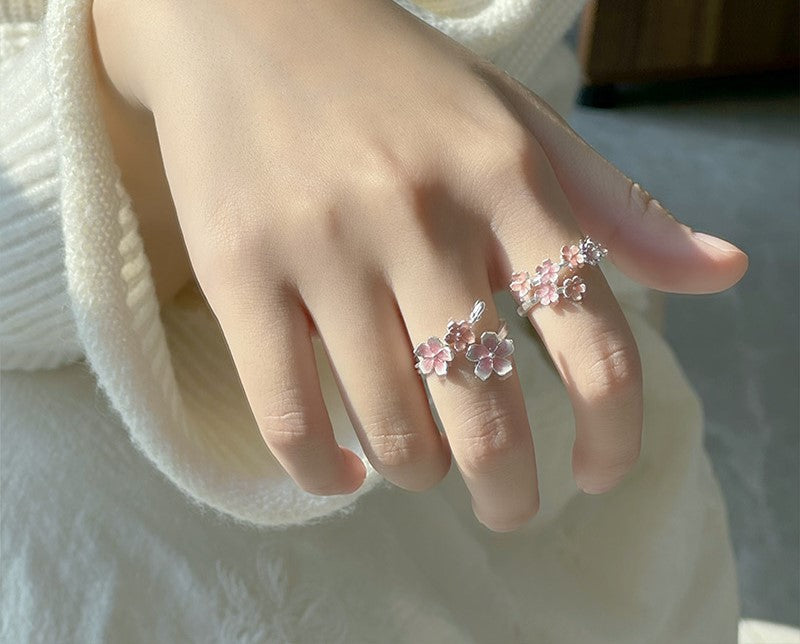 Cincin Bunga Sakura Perak 999 Cincin Fashion yang Dapat Disesuaikan dan Diubah Ukurannya Silver 999 Sakura Flower Ring Adjustable Resizable Fashion Ring