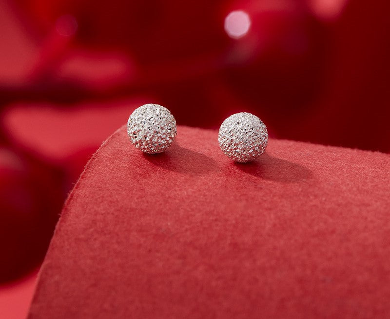 Silver 999 Earrings Stud Cute Ball Simple Fashion Design