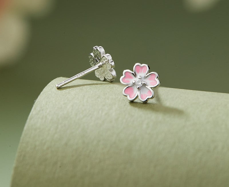 Anting Bunga Sakura Perak 999 Desain Anting Fashion Pink Silver 999 Sakura Flower Earrings Pink Fashion Earrings Design