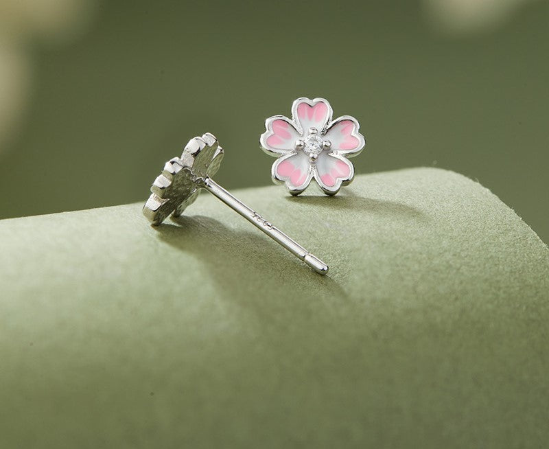 Anting Bunga Sakura Perak 999 Desain Anting Fashion Pink Silver 999 Sakura Flower Earrings Pink Fashion Earrings Design