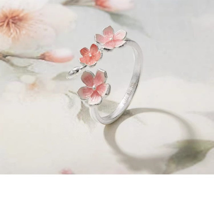 Cincin Bunga Sakura Perak 999 Cincin Fashion yang Dapat Disesuaikan dan Diubah Ukurannya Silver 999 Sakura Flower Ring Adjustable Resizable Fashion Ring