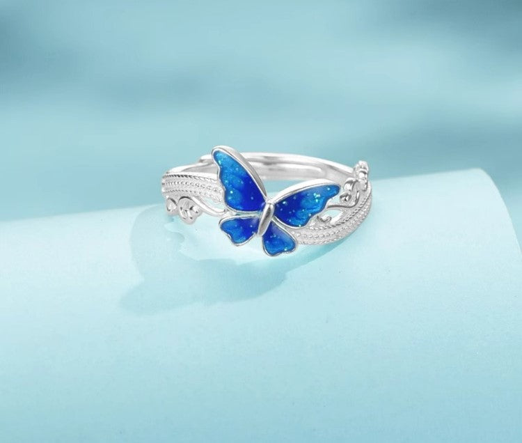 Cincin Desain Kupu-kupu Perak 999 Cincin Fashion yang Dapat Disesuaikan dan Diubah Ukurannya Silve 999 Butterfly Design Ring Adjustable Resizable Fashion Ring
