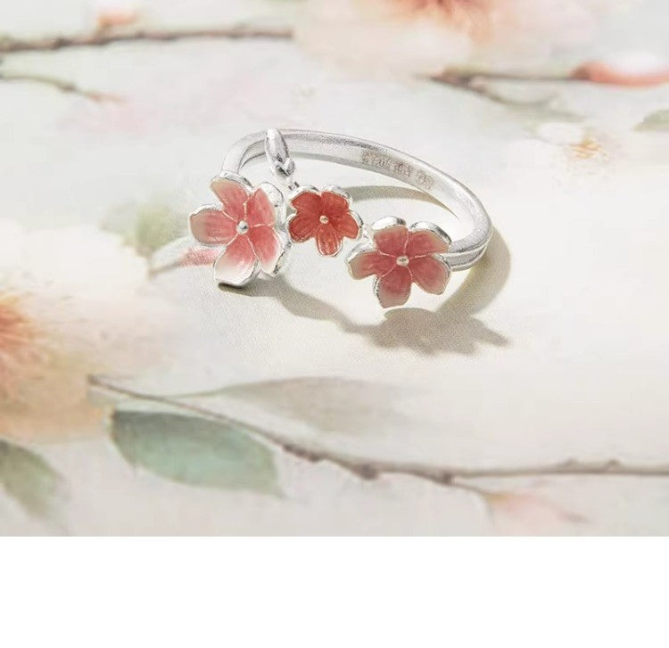 Cincin Bunga Sakura Perak 999 Cincin Fashion yang Dapat Disesuaikan dan Diubah Ukurannya Silver 999 Sakura Flower Ring Adjustable Resizable Fashion Ring