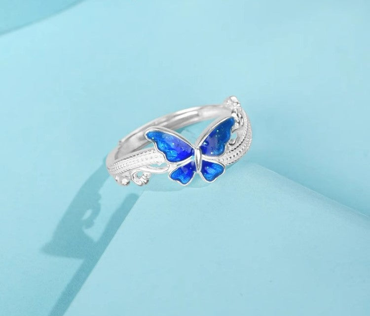 Cincin Desain Kupu-kupu Perak 999 Cincin Fashion yang Dapat Disesuaikan dan Diubah Ukurannya Silve 999 Butterfly Design Ring Adjustable Resizable Fashion Ring
