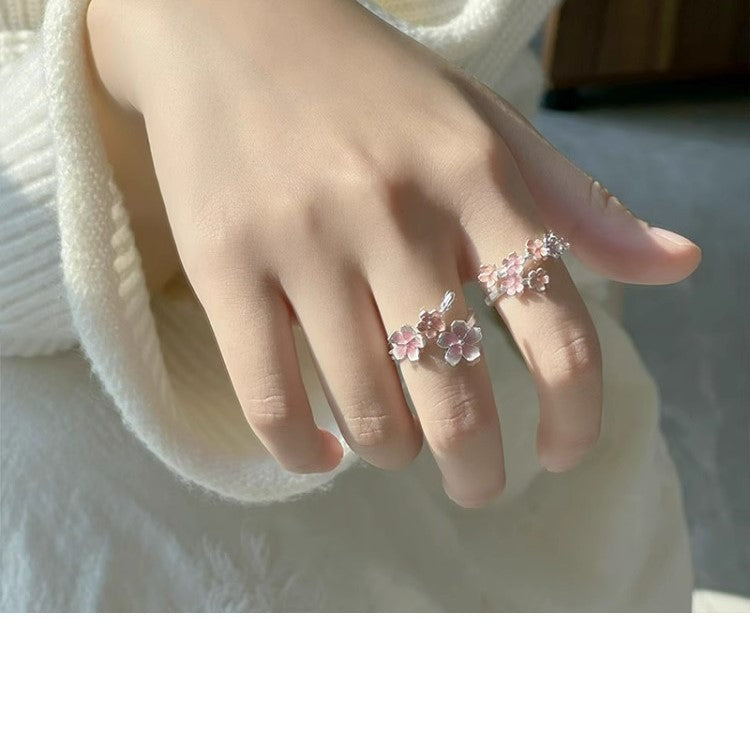 Cincin Bunga Sakura Perak 999 Cincin Fashion yang Dapat Disesuaikan dan Diubah Ukurannya Silver 999 Sakura Flower Ring Adjustable Resizable Fashion Ring