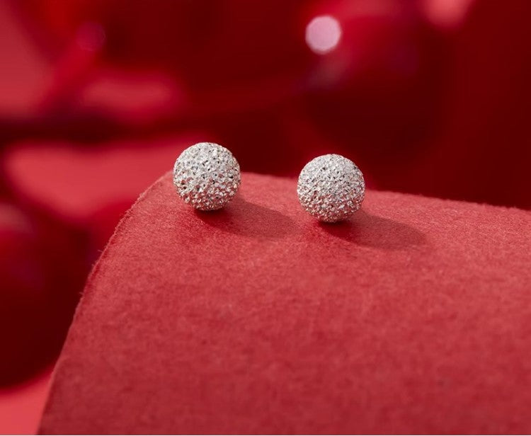 Silver 999 Earrings Stud Cute Ball Simple Fashion Design