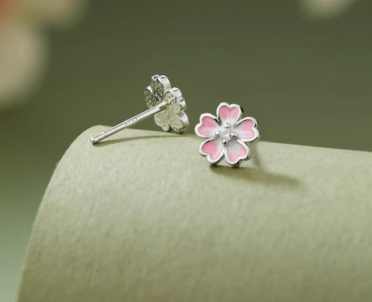 Anting Bunga Sakura Perak 999 Desain Anting Fashion Pink Silver 999 Sakura Flower Earrings Pink Fashion Earrings Design
