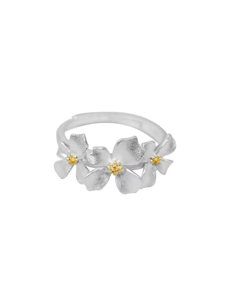 Cincin Bunga Melati Perak 999 Cincin Fashion yang Dapat Disesuaikan dan Diubah Ukurannya Silver 999 Jasmine Flower Ring Adjustable Resizable Fashion Ring