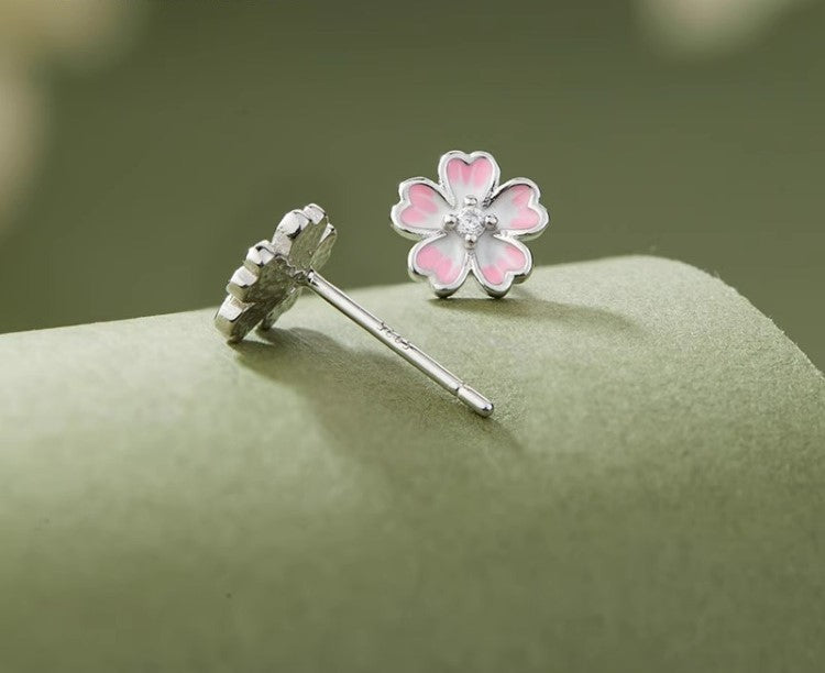 Anting Bunga Sakura Perak 999 Desain Anting Fashion Pink Silver 999 Sakura Flower Earrings Pink Fashion Earrings Design