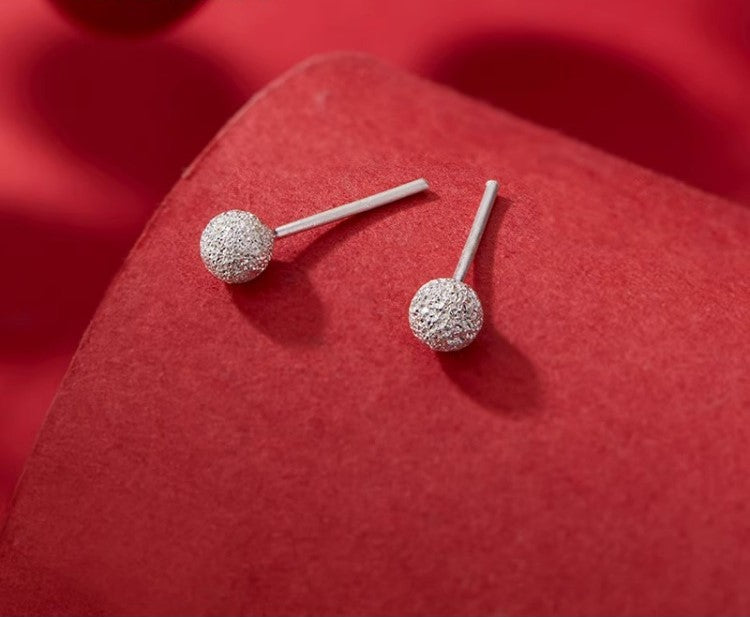 Silver 999 Earrings Stud Cute Ball Simple Fashion Design