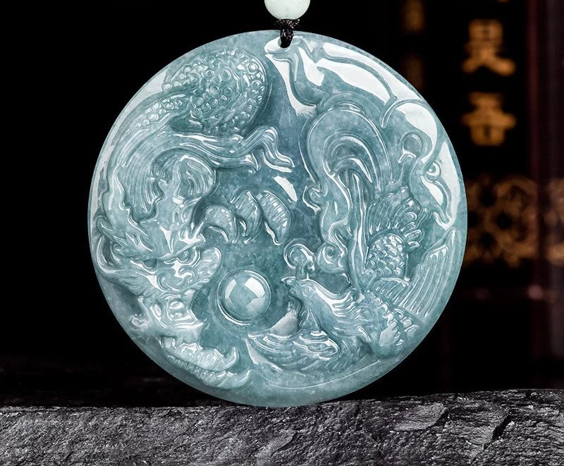 Kalung Liontin Naga & Phoneix Jadeite Jade Guatemala Tipe A Dragon & Phoneix Necklace Pendant Jadeite Jade Guatemala Type A