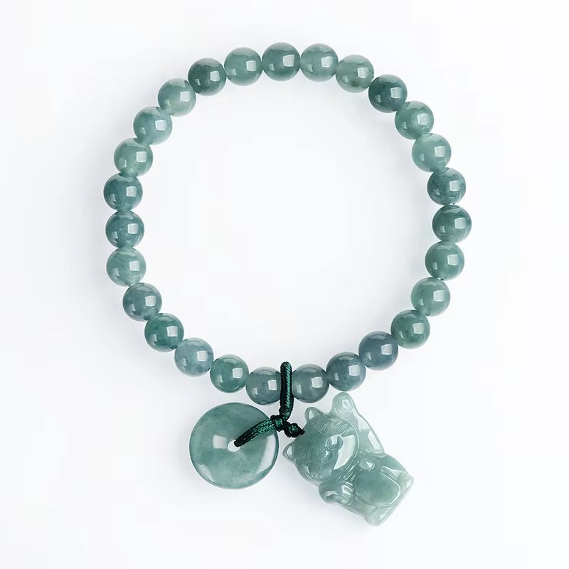 Gelang Giok Guatemala dengan Dekorasi Indah, Giok Jadeite Asli Grade A 6,5mm Guatemala Jade Bracelet With Beautiful Decoration Original Jadeite Jade Grade A 6.5mm