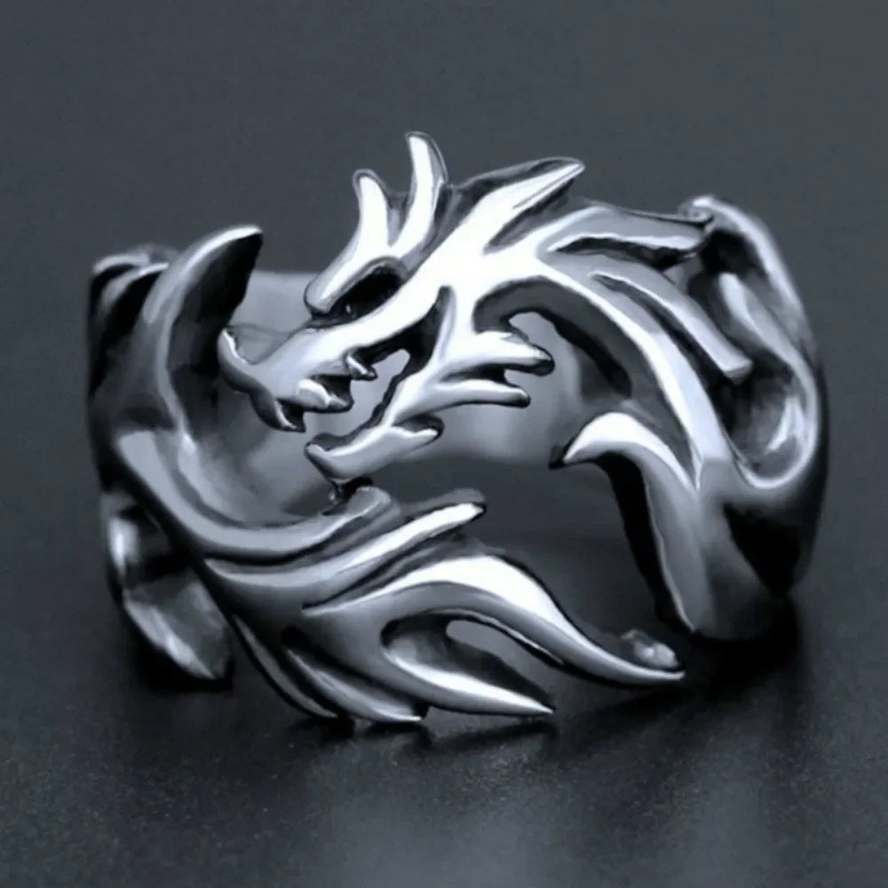 Cincin Naga Stainless Steel Cincin Fashion Unisex yang Dapat Disesuaikan dan Diubah Ukurannya Dragon Stainless Steel Ring Adjustable Resizable Fashion Ring Unisex