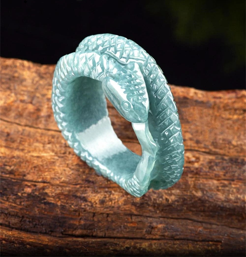 Cincin Giok Alami Tipe A Gaya Bulat & Persegi Panjang Giok Guatemala Jadeite Jade Ring Jadeite Jade Guatemala Chinese Zodic Year Snake