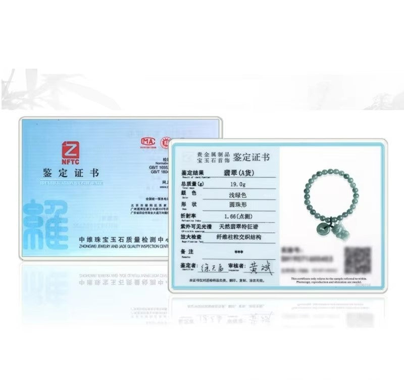 Gelang Giok Guatemala dengan Dekorasi Indah, Giok Jadeite Asli Grade A 6,5mm Guatemala Jade Bracelet With Beautiful Decoration Original Jadeite Jade Grade A 6.5mm