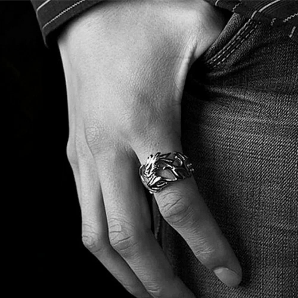 Cincin Naga Stainless Steel Cincin Fashion Unisex yang Dapat Disesuaikan dan Diubah Ukurannya Dragon Stainless Steel Ring Adjustable Resizable Fashion Ring Unisex