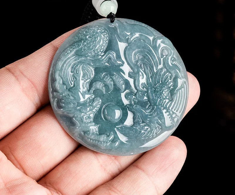 Kalung Liontin Naga & Phoneix Jadeite Jade Guatemala Tipe A Dragon & Phoneix Necklace Pendant Jadeite Jade Guatemala Type A