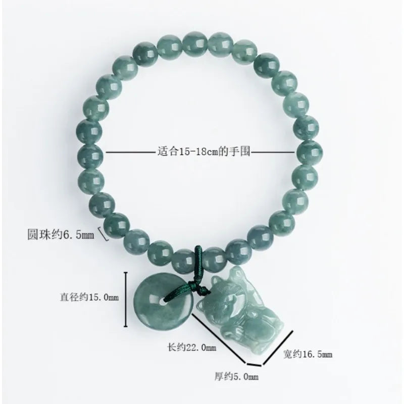 Gelang Giok Guatemala dengan Dekorasi Indah, Giok Jadeite Asli Grade A 6,5mm Guatemala Jade Bracelet With Beautiful Decoration Original Jadeite Jade Grade A 6.5mm