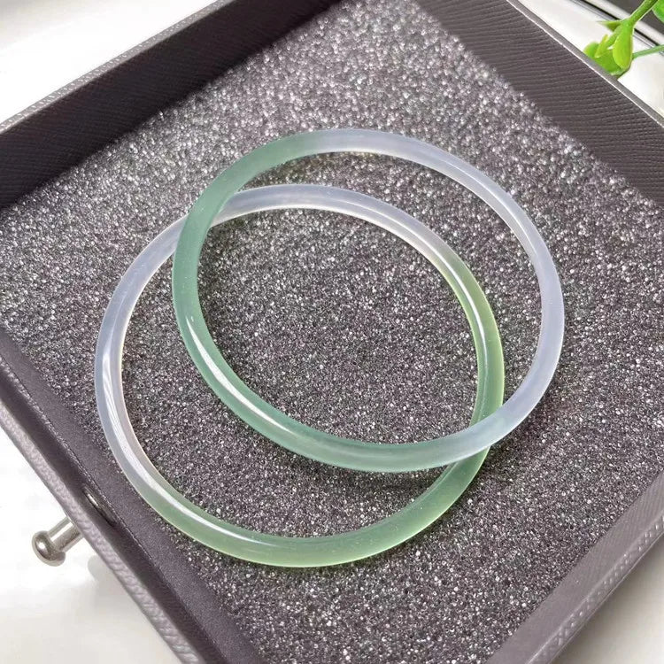 Gelang Batu Akik Mengambang Hijau Setengah Lanskap Agate Bangles Floating Green Half Lanscape Bracelets
