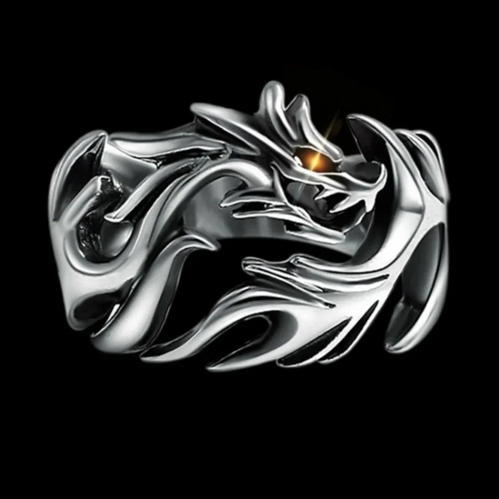 Cincin Naga Stainless Steel Cincin Fashion Unisex yang Dapat Disesuaikan dan Diubah Ukurannya Dragon Stainless Steel Ring Adjustable Resizable Fashion Ring Unisex