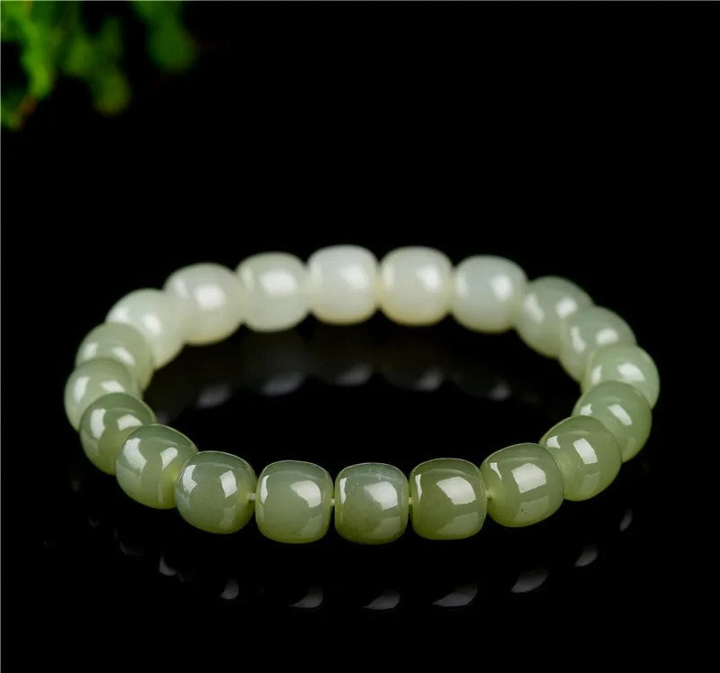 Gelang Giok Nefrit Hetian Gradien Warna Hijau Segar 8m*7mm Nephrite Jade Hetian Bracelet Gradient Fresh Green Color 8m*7mm