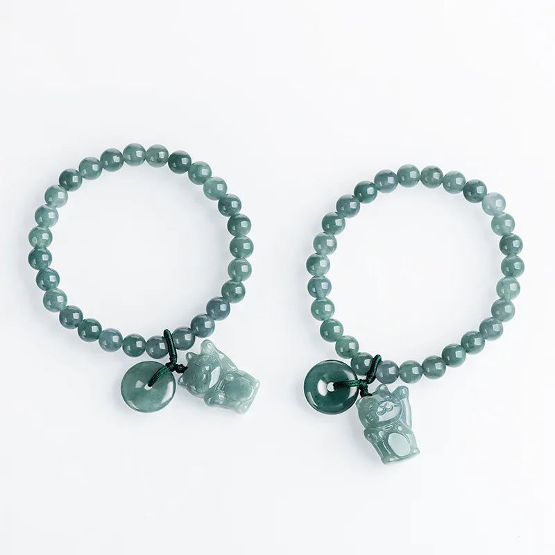 Gelang Giok Guatemala dengan Dekorasi Indah, Giok Jadeite Asli Grade A 6,5mm Guatemala Jade Bracelet With Beautiful Decoration Original Jadeite Jade Grade A 6.5mm