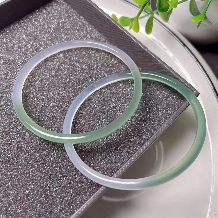 Gelang Batu Akik Mengambang Hijau Setengah Lanskap Agate Bangles Floating Green Half Lanscape Bracelets