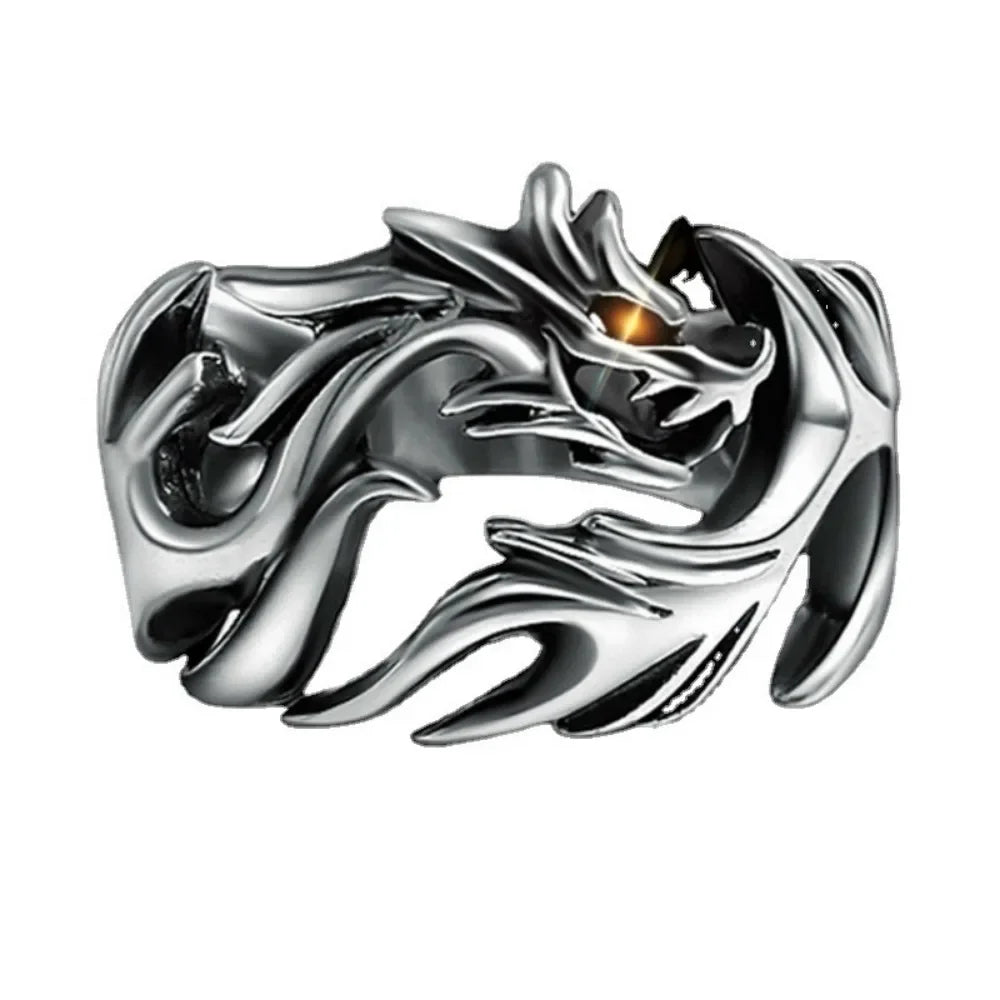 Cincin Naga Stainless Steel Cincin Fashion Unisex yang Dapat Disesuaikan dan Diubah Ukurannya Dragon Stainless Steel Ring Adjustable Resizable Fashion Ring Unisex