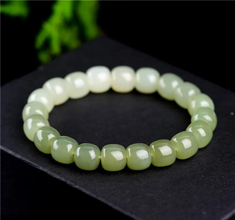 Gelang Giok Nefrit Hetian Gradien Warna Hijau Segar 8m*7mm Nephrite Jade Hetian Bracelet Gradient Fresh Green Color 8m*7mm