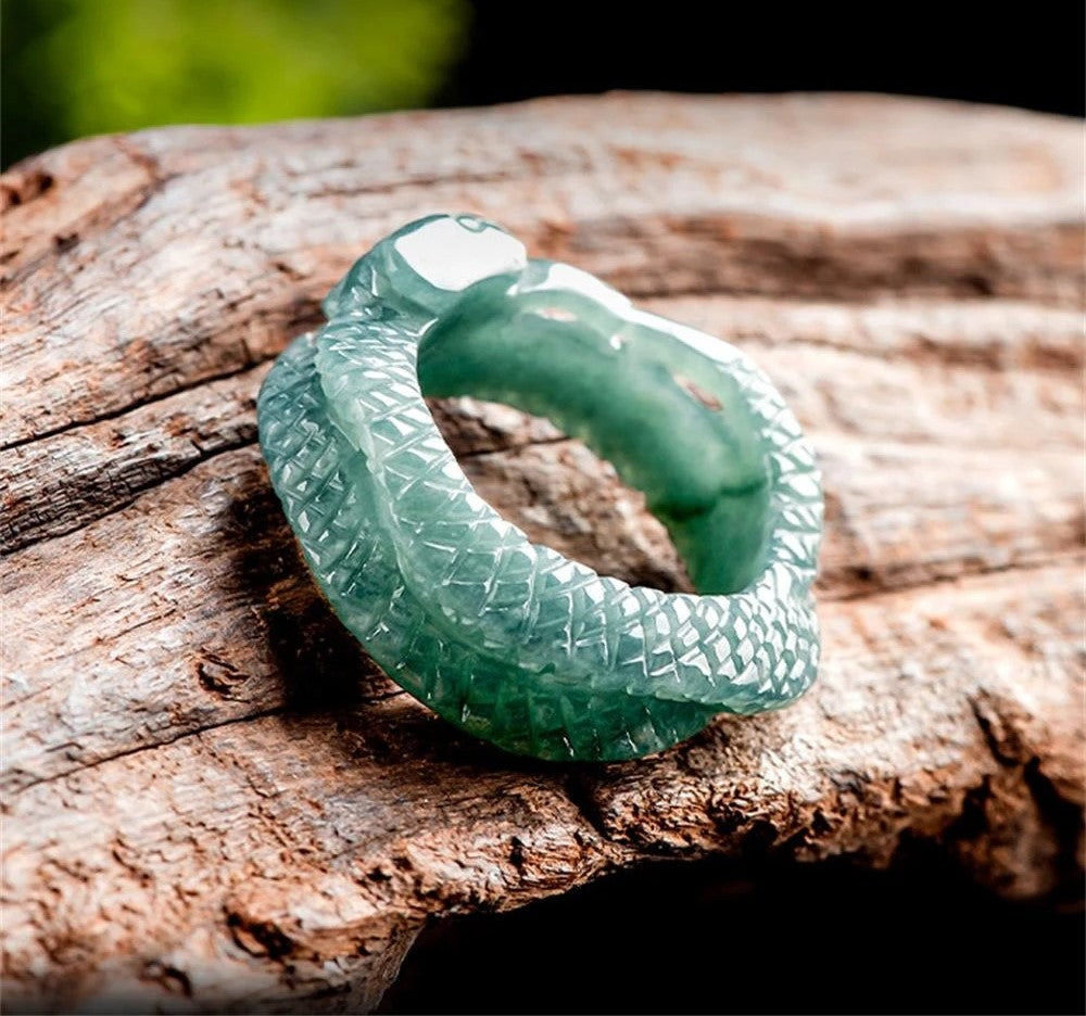Cincin Giok Alami Tipe A Gaya Bulat & Persegi Panjang Giok Guatemala Jadeite Jade Ring Jadeite Jade Guatemala Chinese Zodic Year Snake