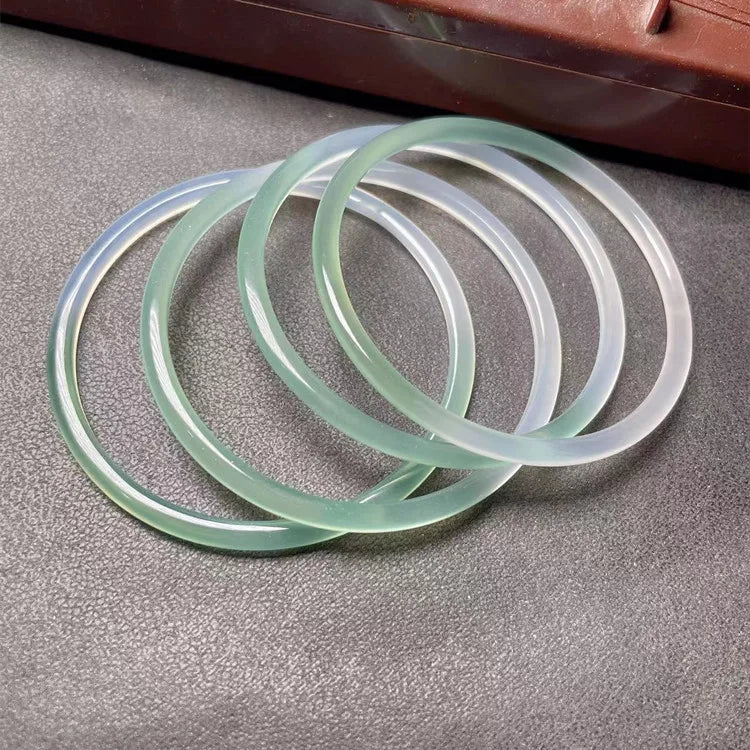 Gelang Batu Akik Mengambang Hijau Setengah Lanskap Agate Bangles Floating Green Half Lanscape Bracelets