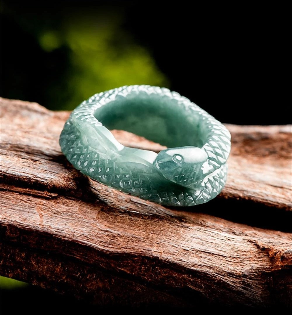 Cincin Giok Alami Tipe A Gaya Bulat & Persegi Panjang Giok Guatemala Jadeite Jade Ring Jadeite Jade Guatemala Chinese Zodic Year Snake