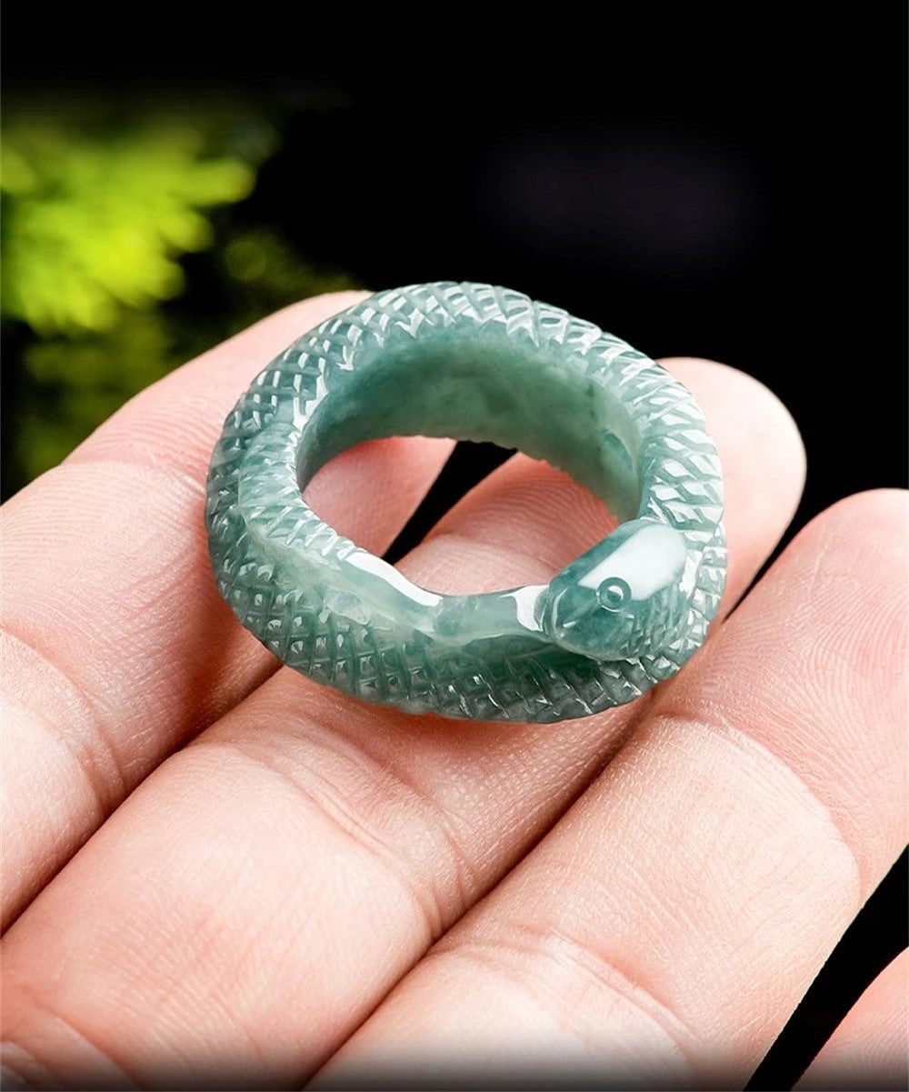 Cincin Giok Alami Tipe A Gaya Bulat & Persegi Panjang Giok Guatemala Jadeite Jade Ring Jadeite Jade Guatemala Chinese Zodic Year Snake
