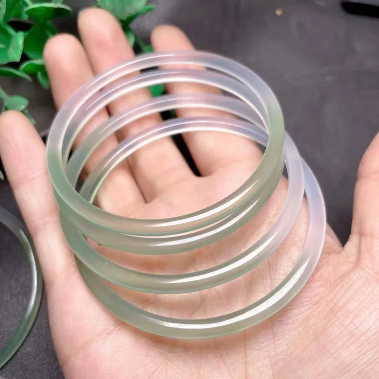 Gelang Batu Akik Mengambang Hijau Setengah Lanskap Agate Bangles Floating Green Half Lanscape Bracelets