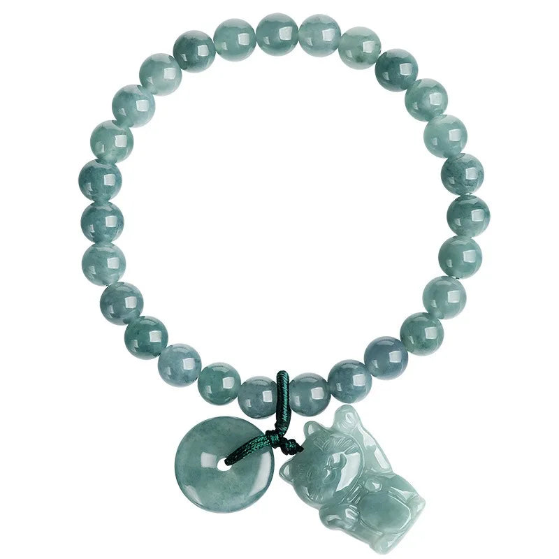 Gelang Giok Guatemala dengan Dekorasi Indah, Giok Jadeite Asli Grade A 6,5mm Guatemala Jade Bracelet With Beautiful Decoration Original Jadeite Jade Grade A 6.5mm