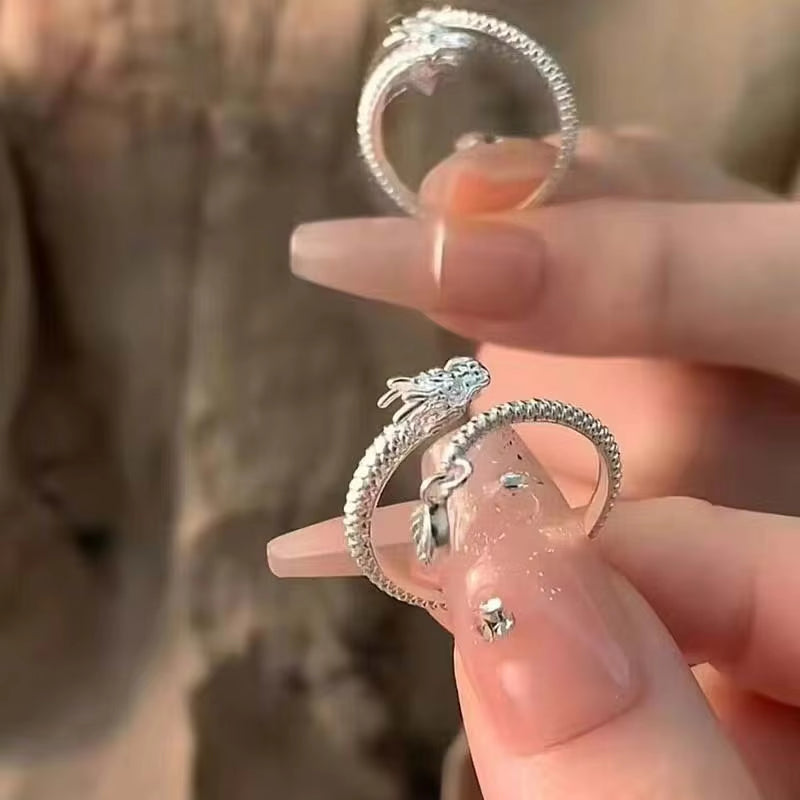 Cincin Perak Sterling Naga Cincin Fashion Unisex yang Dapat Disesuaikan dan Diubah Ukurannya Dragon Sterling Silver Ring Adjustable Resizable Fashion Ring Unisex